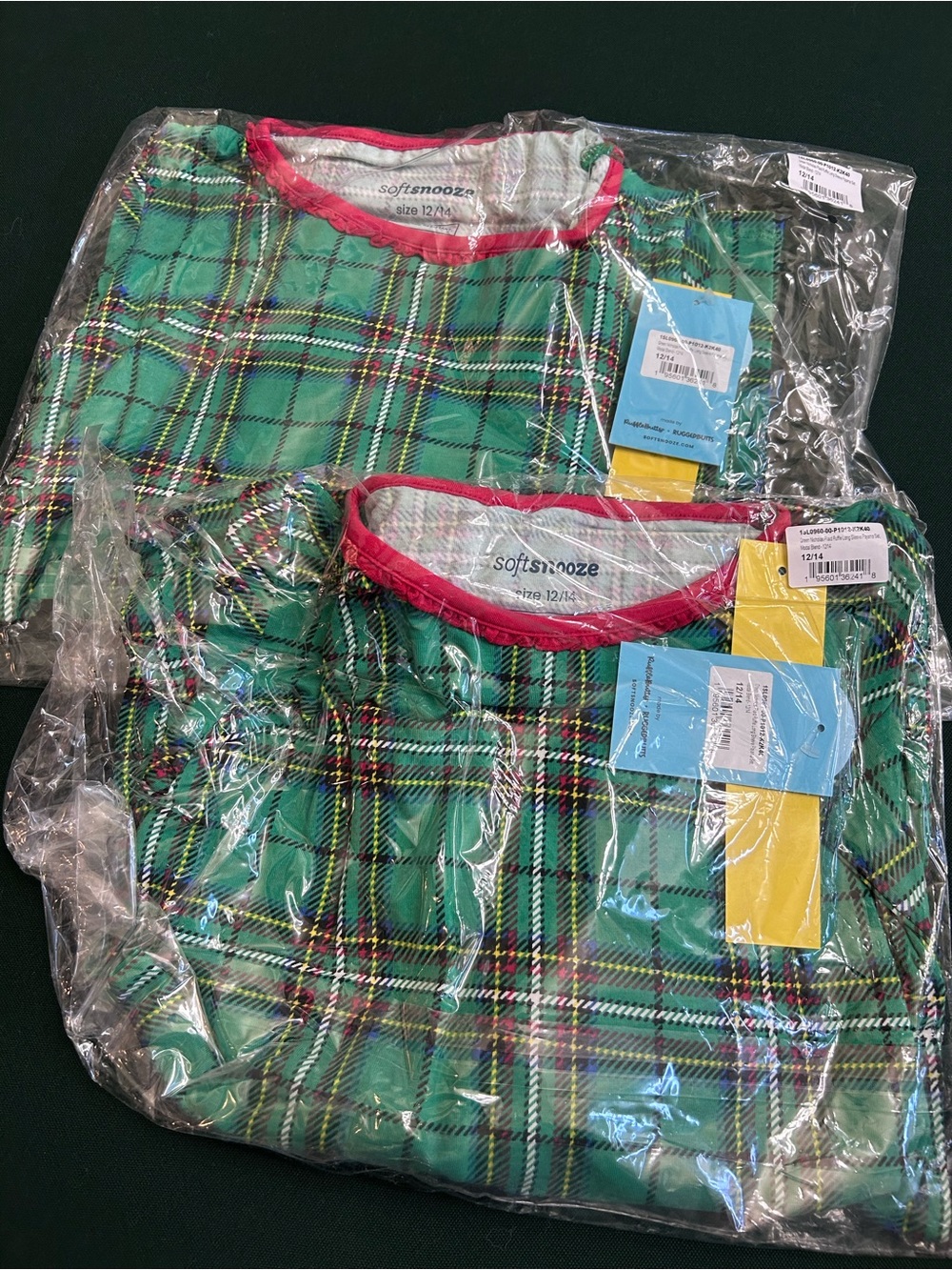 Ruffle Butts Green Plaid Pajama Tops with Pink Trim two pairs !